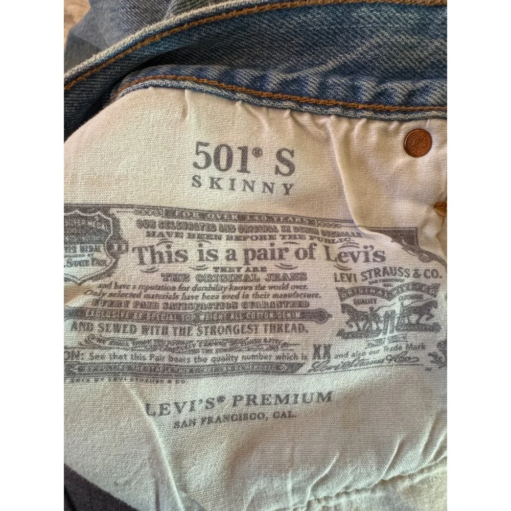 Levis 501 Skinny Distressed High Rise Button Fly Jeans Medium Wash Denim Size 27 - Picture 9 of 13